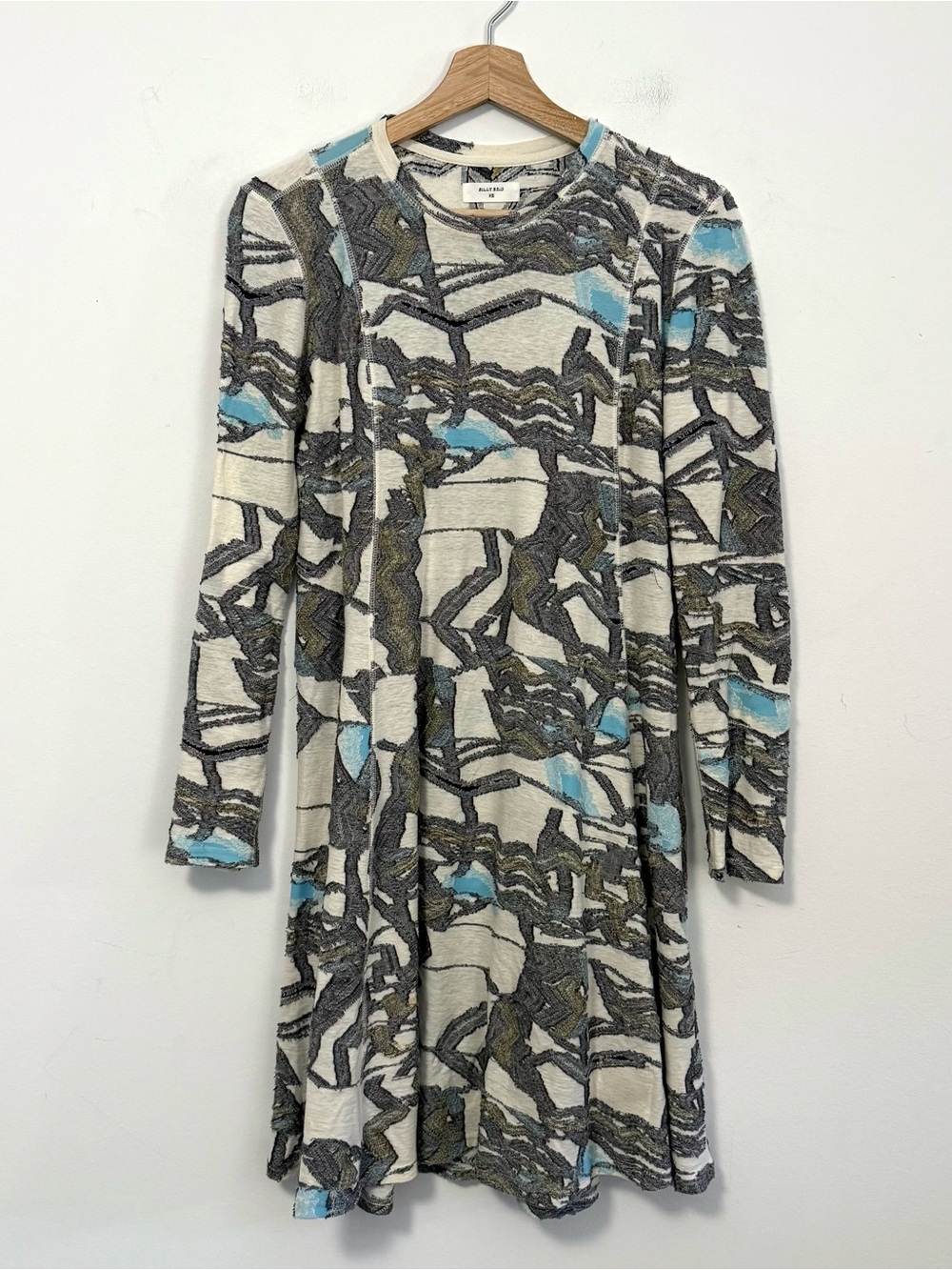 Billy Reid x MSL ALA Abstract Print Cotton Long Sleeve Dress Size XS